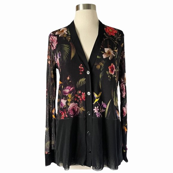 Fuzzi Black Floral Mesh Cardigan - Picture 1 of 7